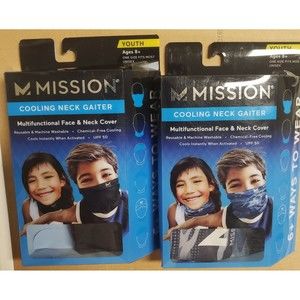 NEW Mission Youth-Size 2 Cooling Neck Gaiters Black / Camo Blue Face Mask